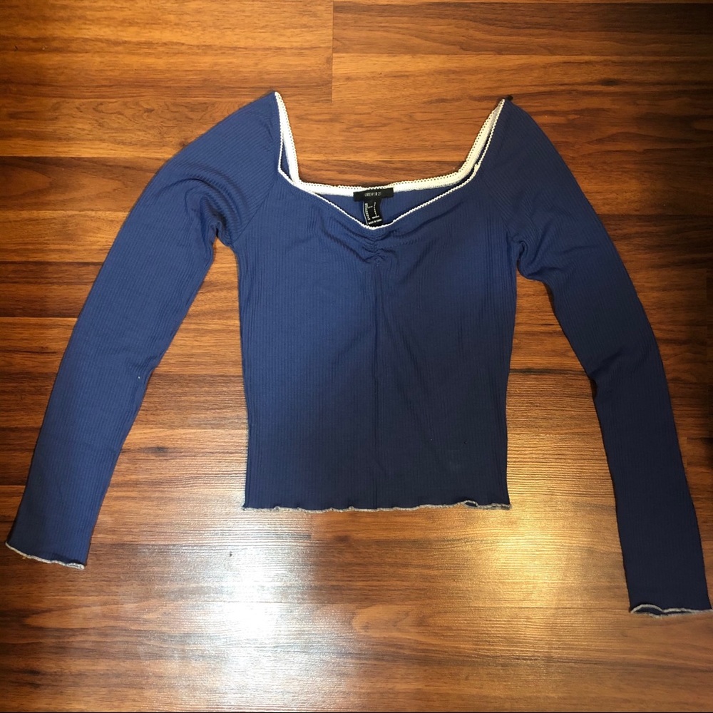 F21 Blue Ribbed Crop Top - Picture 2 of 5